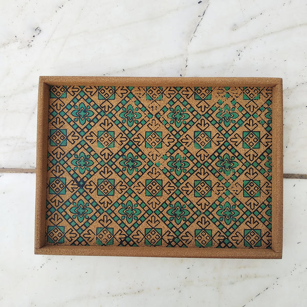 Chequered Block print Cork tray